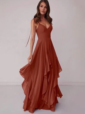 AZAZIE A-Line Bow Chiffon Dress Auburn